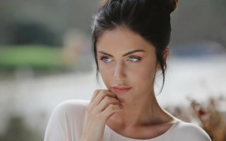 Woman bun white shirt blue - a bun free wallpaper