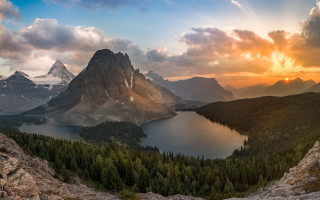 Mountain lake trees sunset clouds 6 - a lake and trees free wallpaper for desktop