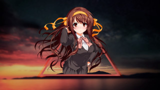 Woman suit bowtie giantess sunset - a triangle free wallpaper for desktop