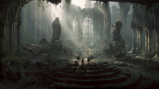 Ruined building statue people doorway - the doorway free wallpaper for desktop