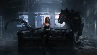 Woman couch dog demon fantasy - a giant demon free wallpaper