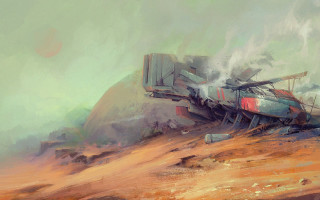 Ship beach debris smoke matte - a painting of a ship free wallpaper