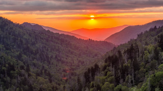 Sunset mountain range forest horizon - a sunset over a mountain range free wallpaper