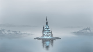 Floating tree water mountain fantasy - side and a mountain in the background free wallpaper
