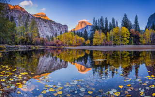 Mountain reflection autumn leaves blue - a still lake free wallpaper