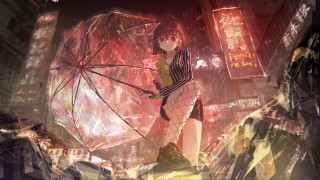 Woman umbrella city night neon - neon free wallpaper for desktop
