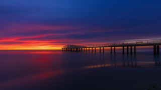 Pier train sunset ocean matte - the bridge free wallpaper