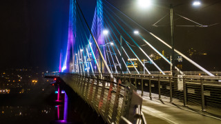 Bridge city lights night skyline - temporary art free wallpaper