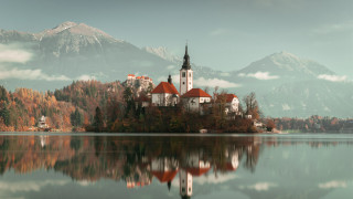 Church island lake mountains clouds 2 - ferenc joachim free wallpaper