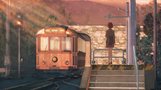 Train man platform magical cityscape - a light pole free wallpaper