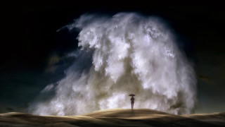 Person umbrella wave beach surreal - chen chun free wallpaper