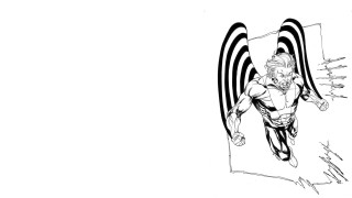 Man flying striped background black - line art free wallpaper