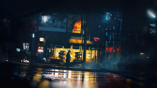 City street night cyberpunk neon - the street free wallpaper