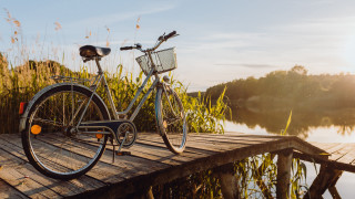 Bicycle dock lake reeds sunset - a bicycle free wallpaper