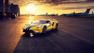 Yellow sports car airport sunset - a yellow sports car free wallpaper