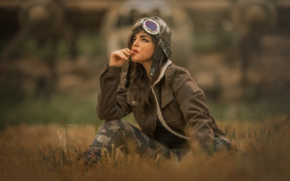 Woman goggles field airplane diepunk - dieselpunk free wallpaper