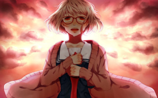 Red jacket glasses cloudy sky - luminous free wallpaper