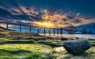 Bridge water rock cityscape sunset - adam bruce thomson free wallpaper