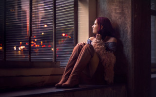 Woman window sill teddy lap - her lap free wallpaper for desktop