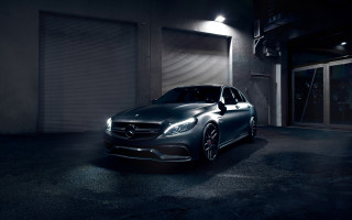 Mercedes benz dark garage night - a door open free wallpaper