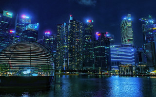 City skyline boat night futurism - adrian zingg free wallpaper