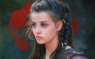 Girl ponytail fantasy portrait green - a painting of a girl free wallpaper