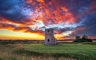 Tower sunset clouds romanesc forest - romanesque free wallpaper