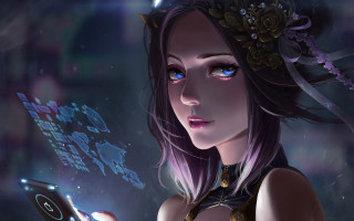 Blue eyes woman holding phone - charlie bowater free wallpaper