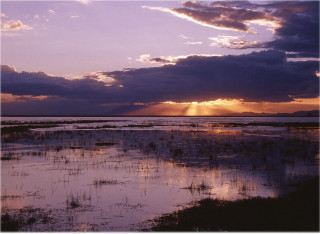 Sunset over water boat clouds 4 - ektachrome photograph free wallpaper