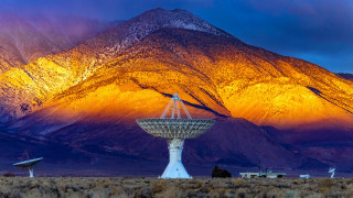 Mountain radio dish sunset twilight - rim light free wallpaper
