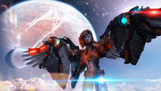Woman wings halo planet bird - a planet free wallpaper