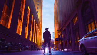 Skateboarder street night tallbuildings holography - a street next free wallpaper for desktop
