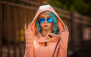 Blue hair sunglasses hoodie fashion - a hoodie free wallpaper