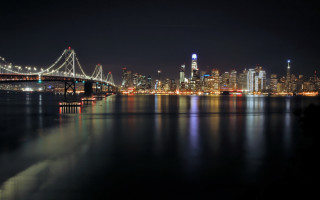 City skyline night bridge river 28 - city background free wallpaper