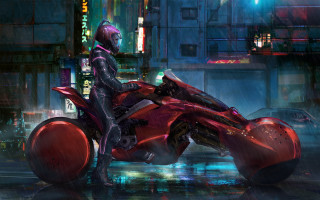 Futuristic motorcycle rain night neon - a futuristic motorcycle free wallpaper