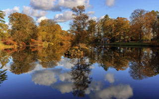 Autumn lake forest house clouds - andrew geddes free wallpaper