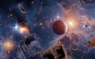 Space planet starfield aurora moon - a group of planets free wallpaper