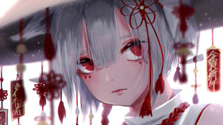 White haired red eyed blood - a red ribbon free wallpaper
