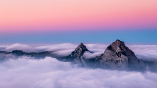 Mountain pink sky clouds lake - colorful cloud free wallpaper