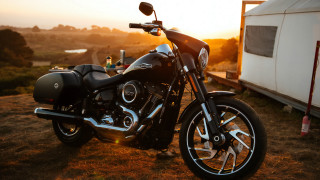 Motorcycle field trailer trailerhome sunset - hdri free wallpaper