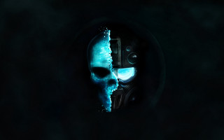 Skull painted face blue halo - halo free wallpaper