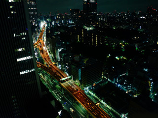 City night traffic lights buildings 2 - holography free wallpaper