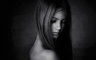 Woman long hair black background 8 - a dark room free wallpaper
