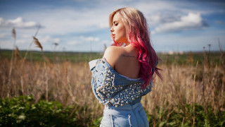 Pink hair field clouds fashion - anna hotchkis free wallpaper