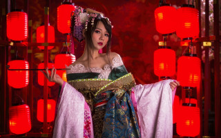 Woman costume lanterns chinese japanese - fei danxu free wallpaper