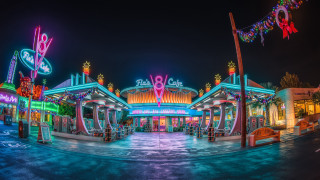 Brightly lit shopping center neon - brian fies free wallpaper