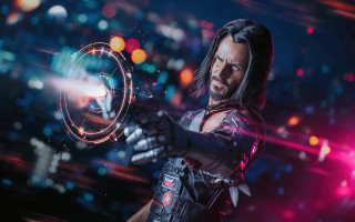 Futuristic man cyberpunk city night - a futuristic suit holding free wallpaper