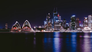 City skyline night lit bridge - cinematic landscape free wallpaper