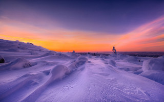 Sunset snowy mountain ski lift - magical free wallpaper