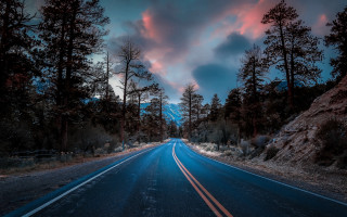 Clouds road trees autumn night - both side free wallpaper